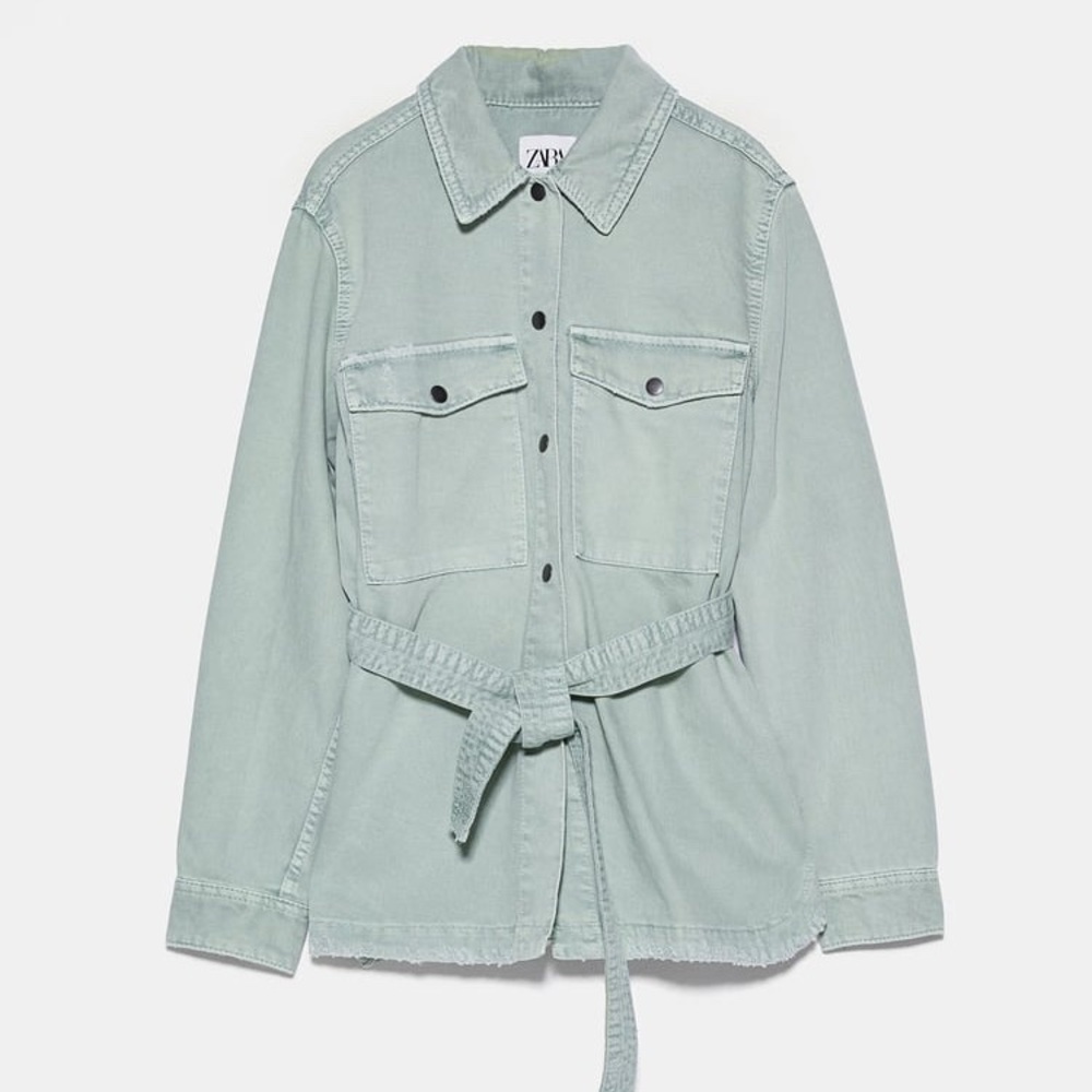 ZARA Belted Denim Jacket XS NWT